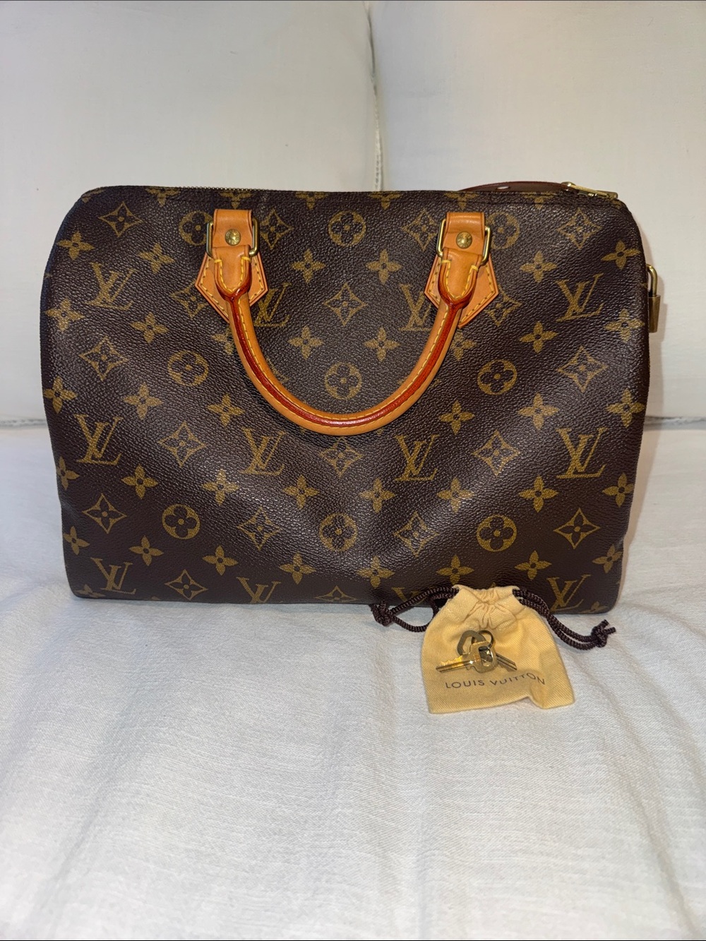 Louis Vuitton Brown Monogram Speedy Satchel with Vachetta Handles